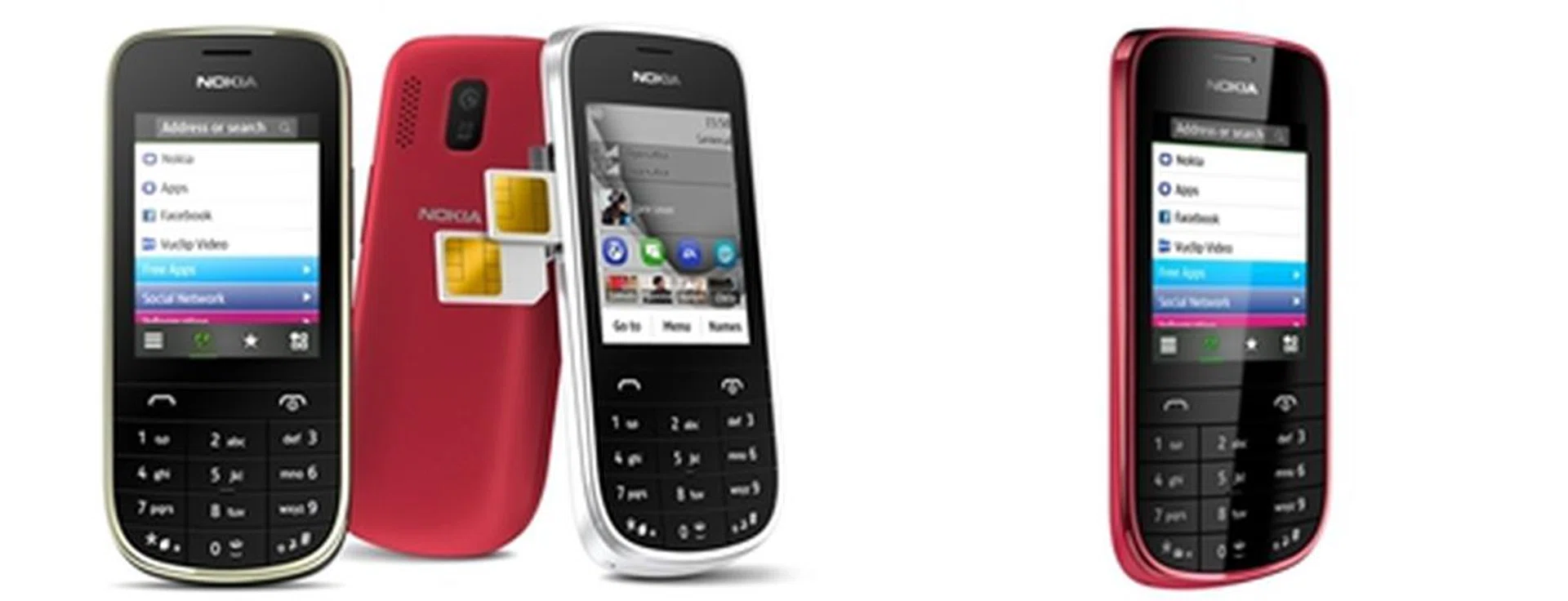From left to right: Nokia Asha 202 and Nokia Asha 203. <br> Image source: Nokia