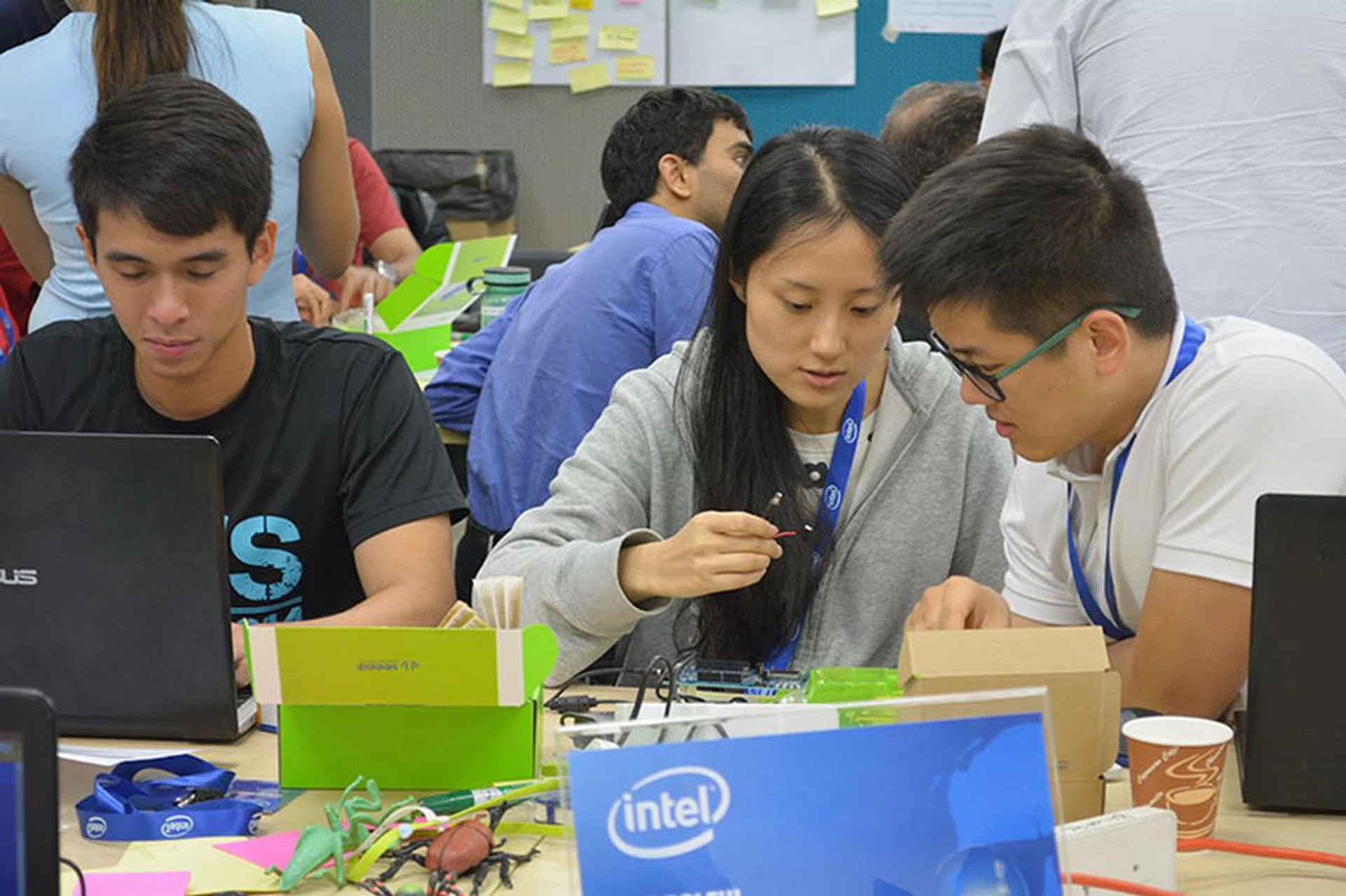 Where does this go? Team NUS Boleh! getting to work on Intel Edison. Their project involves creating a glove that can translate sign language into letters and words.