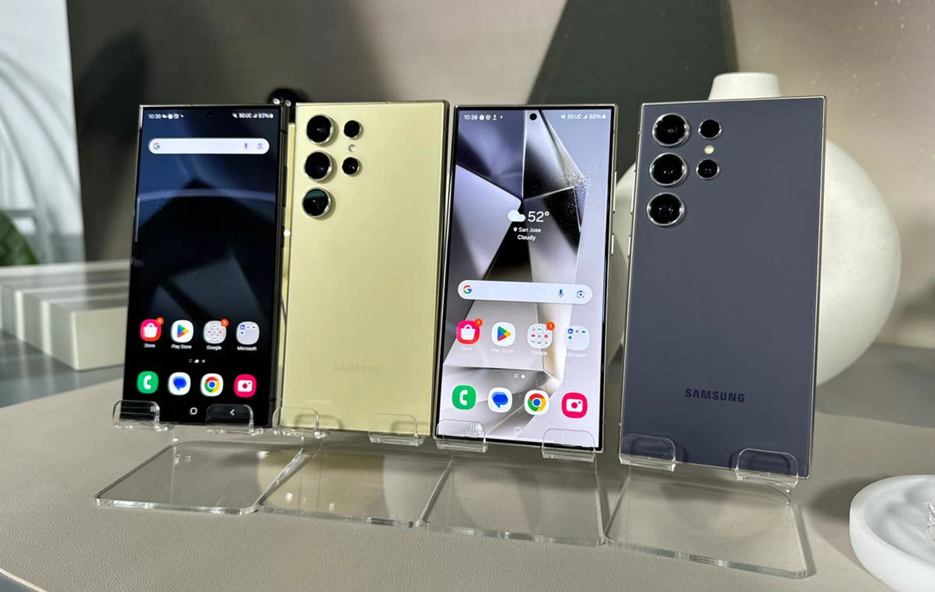 Samsung Galaxy S24 Ultra in four colourways.