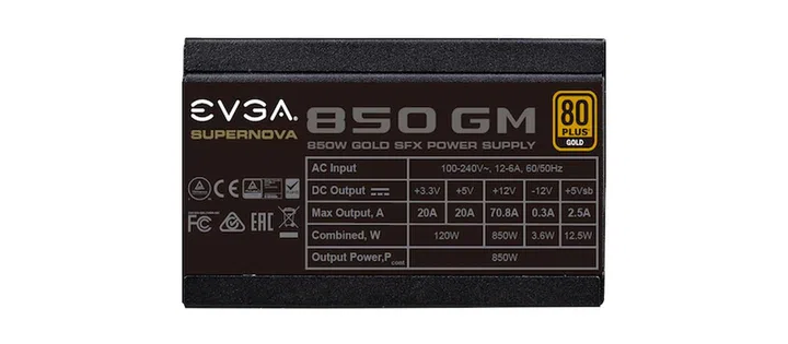 Specifications of EVGA's SuperNOVA printed on the power supply. 