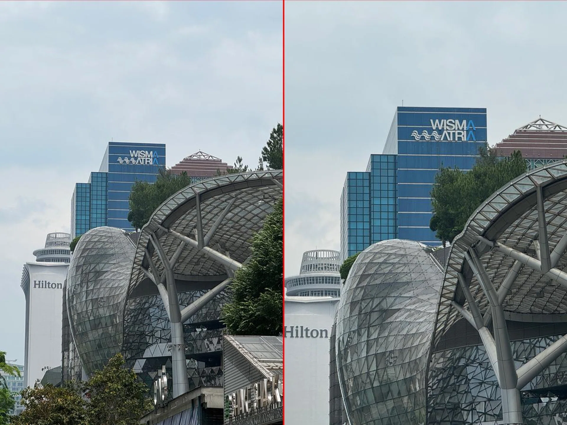 100% crop. iPhone 15 Pro's 3x telephoto on the left and the iPhone 15 Pro Max's 5x telephoto on the right. (Click to see image in full resolution)