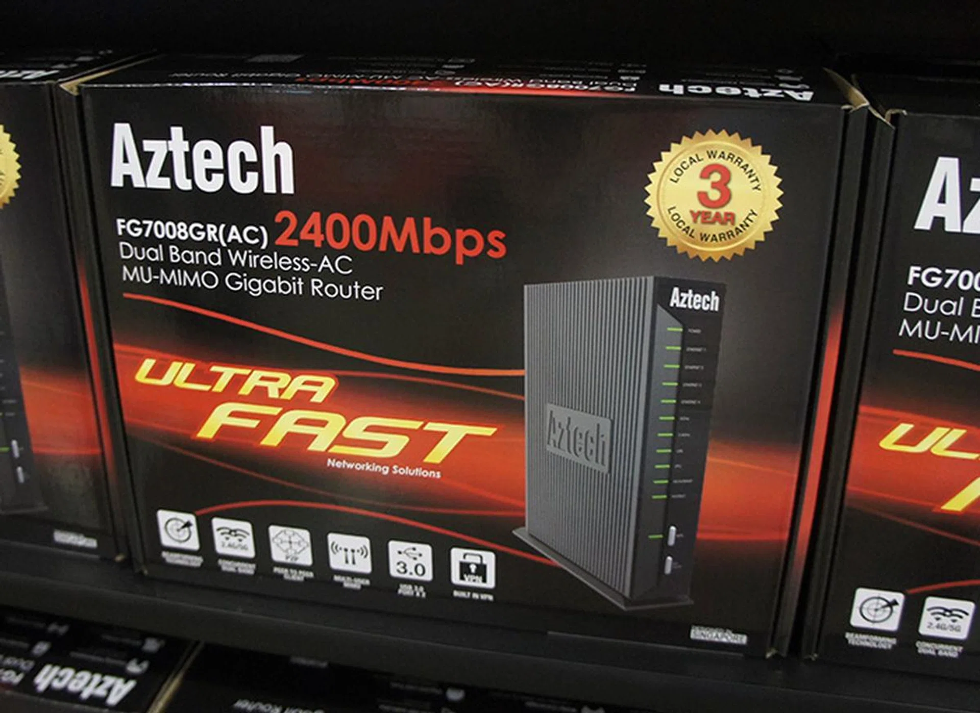 The new FG7008GR is Aztech's latest and fastest router and supports up to 2,400Mbps on its dual 2.4GHz and 5GHz bands. It is priced at $329.