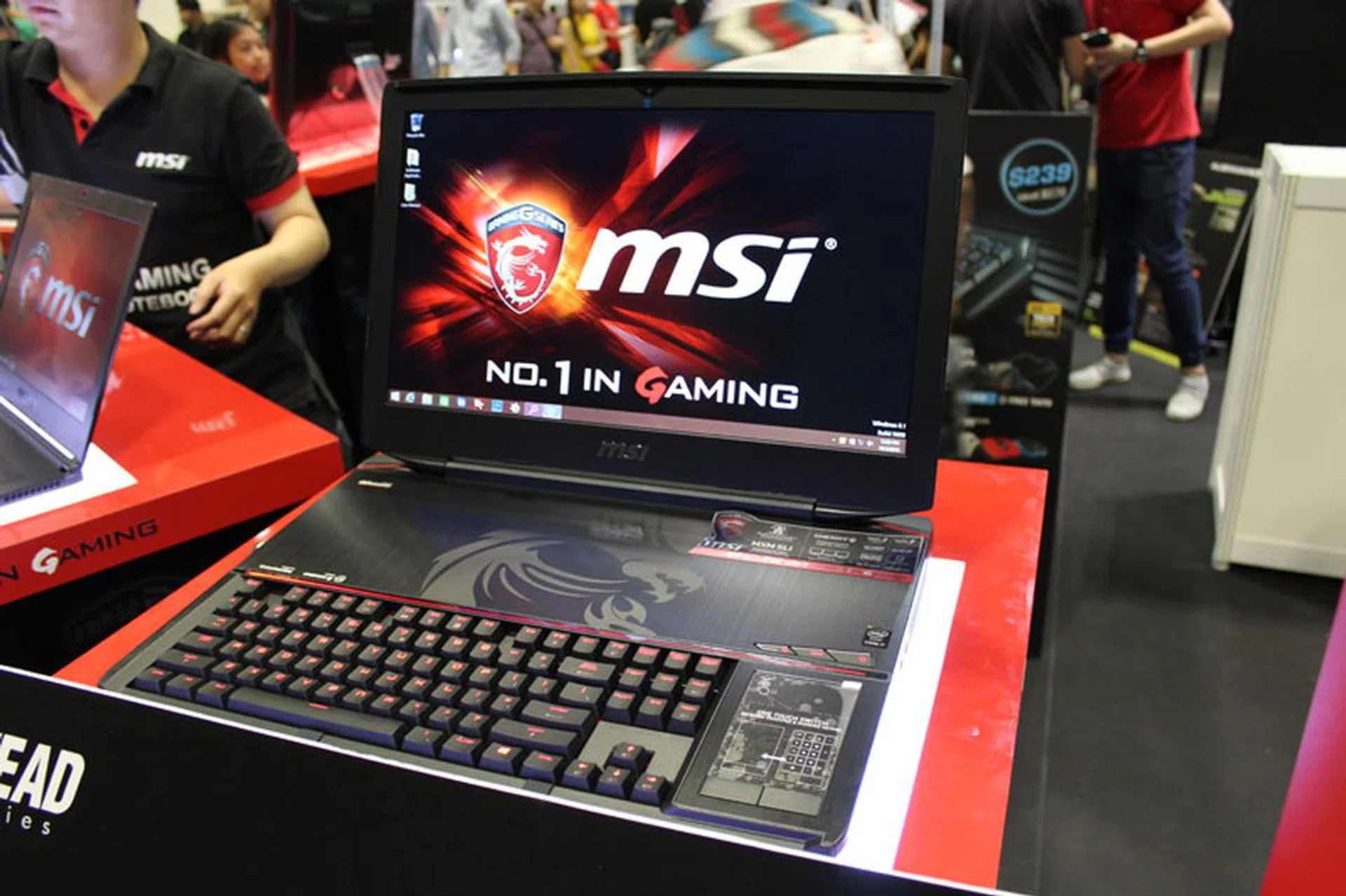 We've already reviewed the Titan SLI so you know we like the behemoth. We just wished it wasn't so pricey. MSI heard our wish and the IT show features the single card version of the GT80. It has a 18.4 inch Full HD (1,920 x 1,080) IPS display, 16GB RAM, 256GB SSD + 1TB HDD (7,200rpm) as well as the SteelSeries mechanical keyboard and Killer Wireless for connectivity. It's going for $4,499 (U.P. $4,699).