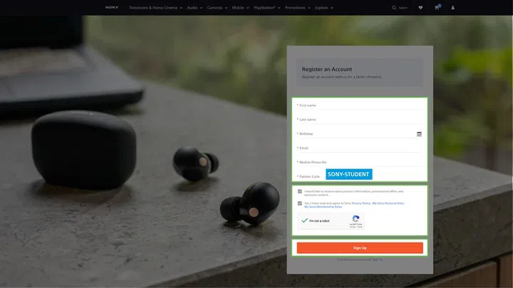 Registering to use Student Portal. Step 2: Fill in required fields. Don't forget the Partner Code (below)!