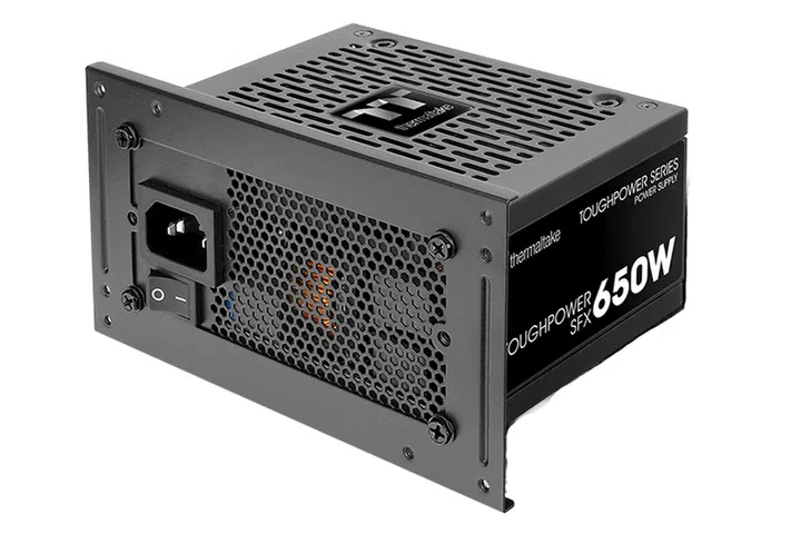 Back view and adapter bracket mounted on Thermaltake's Toughpower SFX PSU