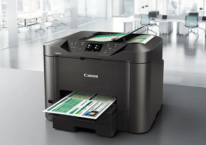 The top-of-the-line Canon Maxify MB5370 has two 250-sheet trays and a 50-sheet duplex ADF. (Image source: Canon.)