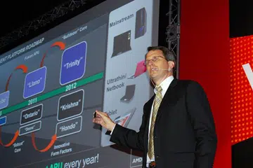 AMD's Senior VP and GM of Products Group, Rick Bergman, shows off next year's best APU product - Trinity.