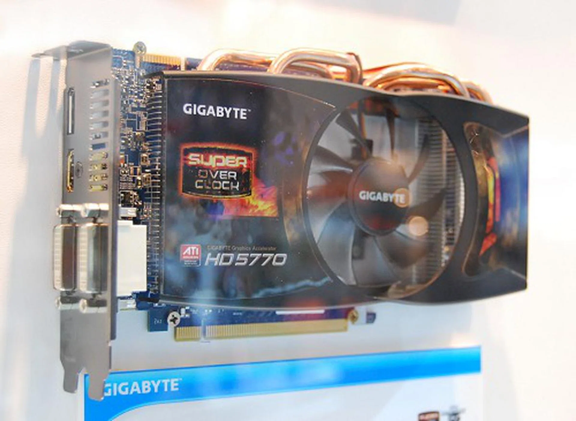Based on the Radeon HD 5770 GPU, this is the Super Overclock edition. Going by the obscure model number GV-R577SO-1GD, it's clocked at a rather high 900MHz at the core. But beyond good performance, this dual-slot card brings with it superior cooling, Ultra Durable components promise by Gigabyte and their very own OC Guru software.