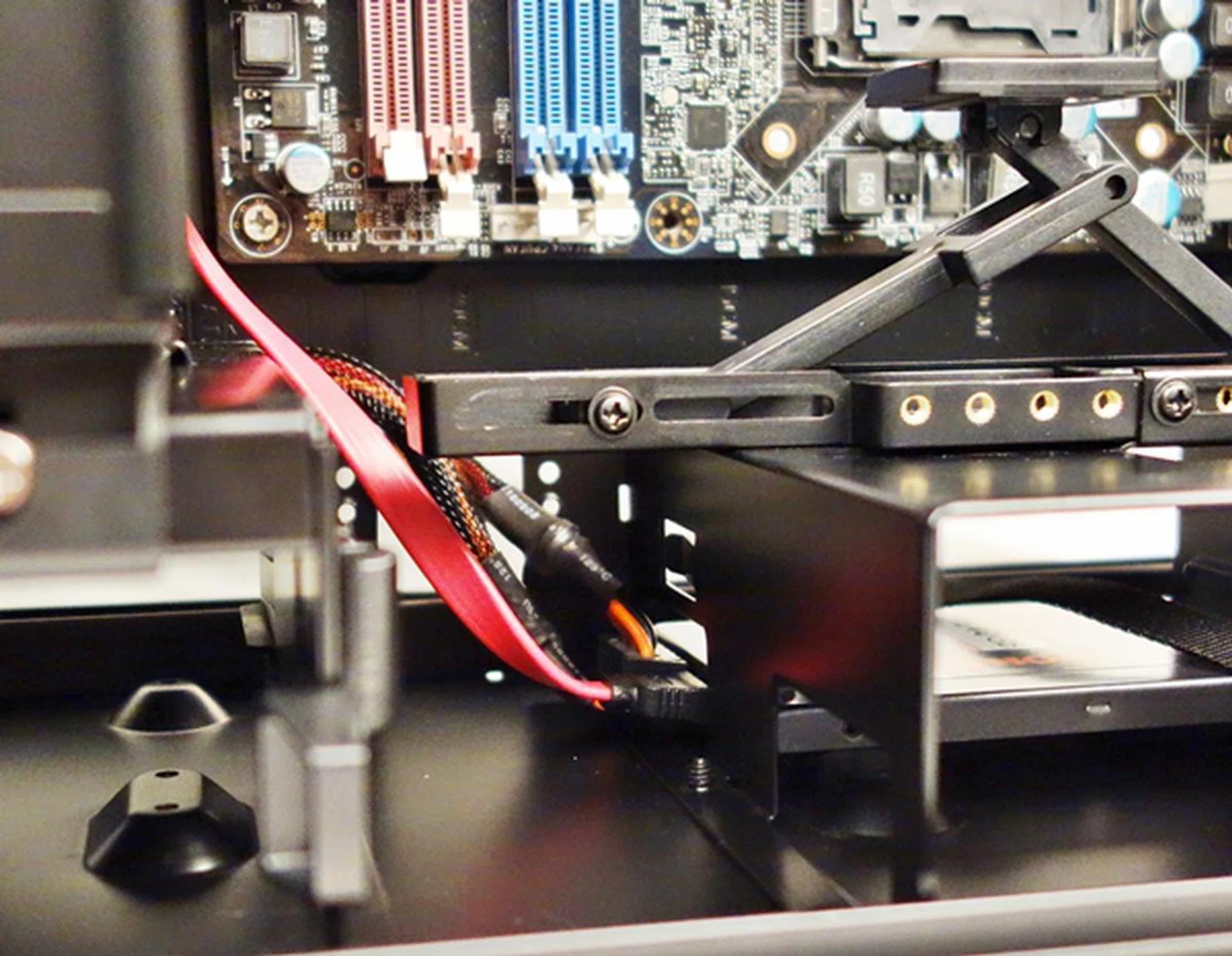 Connecting the power and data cables to the bottom-mounted 2.5-inch drive was the most difficult task during our installation procedure.