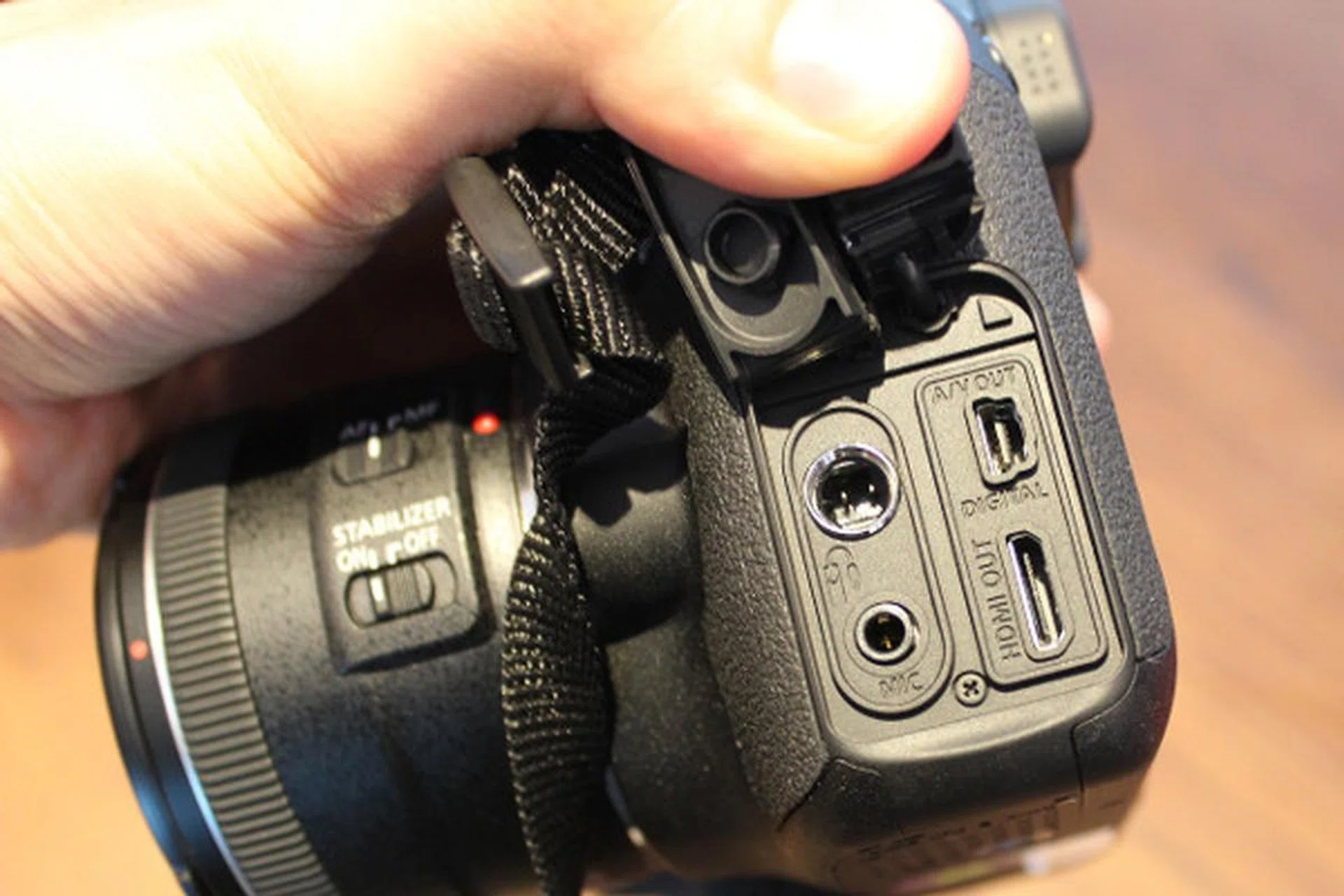 Input and output terminals like the HDMI port and mic jack can be found on the left side of the camera. 