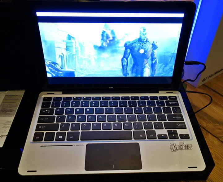 The AVR116T has chiclet-style keys  and a large trackpad that's rough to touch.