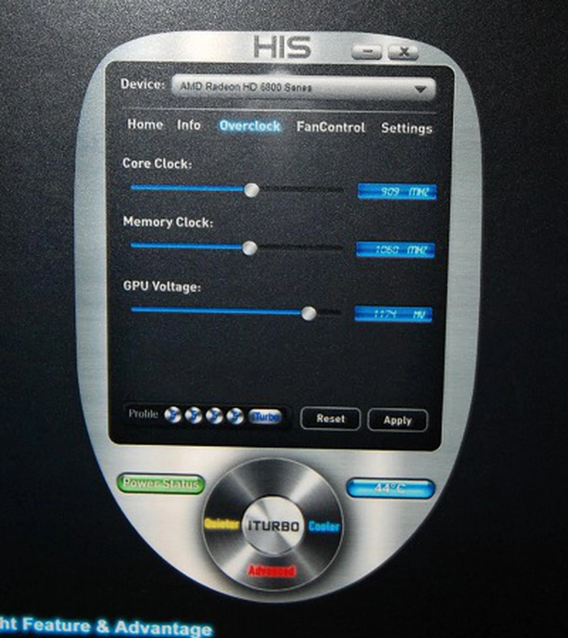 The new HIS iTurbo utility interface works with both AMD and NVDIA graphics cards and allows basic tweaking and control in an easy to use manner.