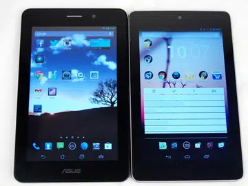 The ASUS Fonepad (left) shares almost the same physical dimensions as the Google Nexus 7 (right).
