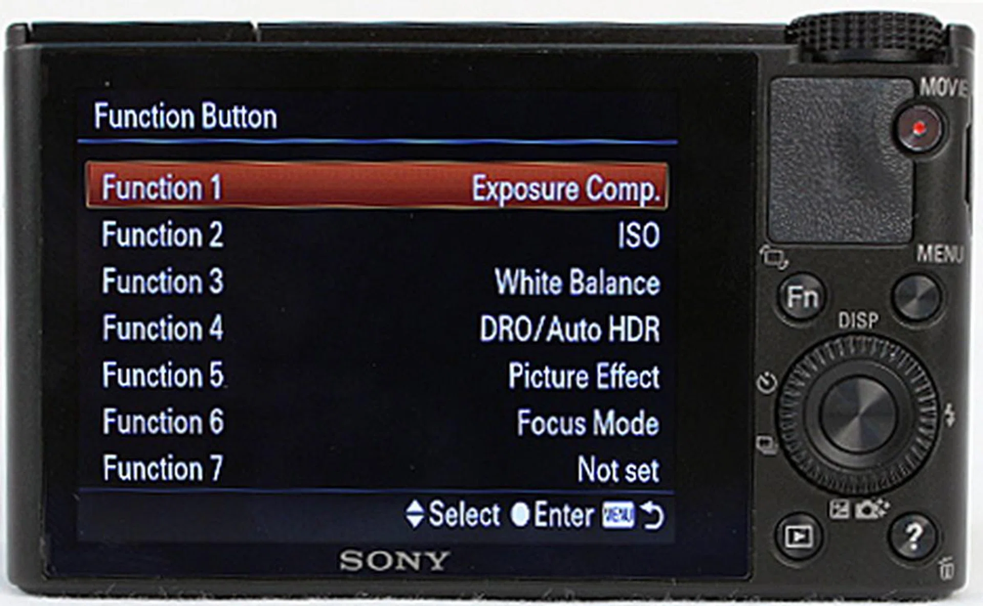 Various settings can be assigned to the Function button in the respective menu.