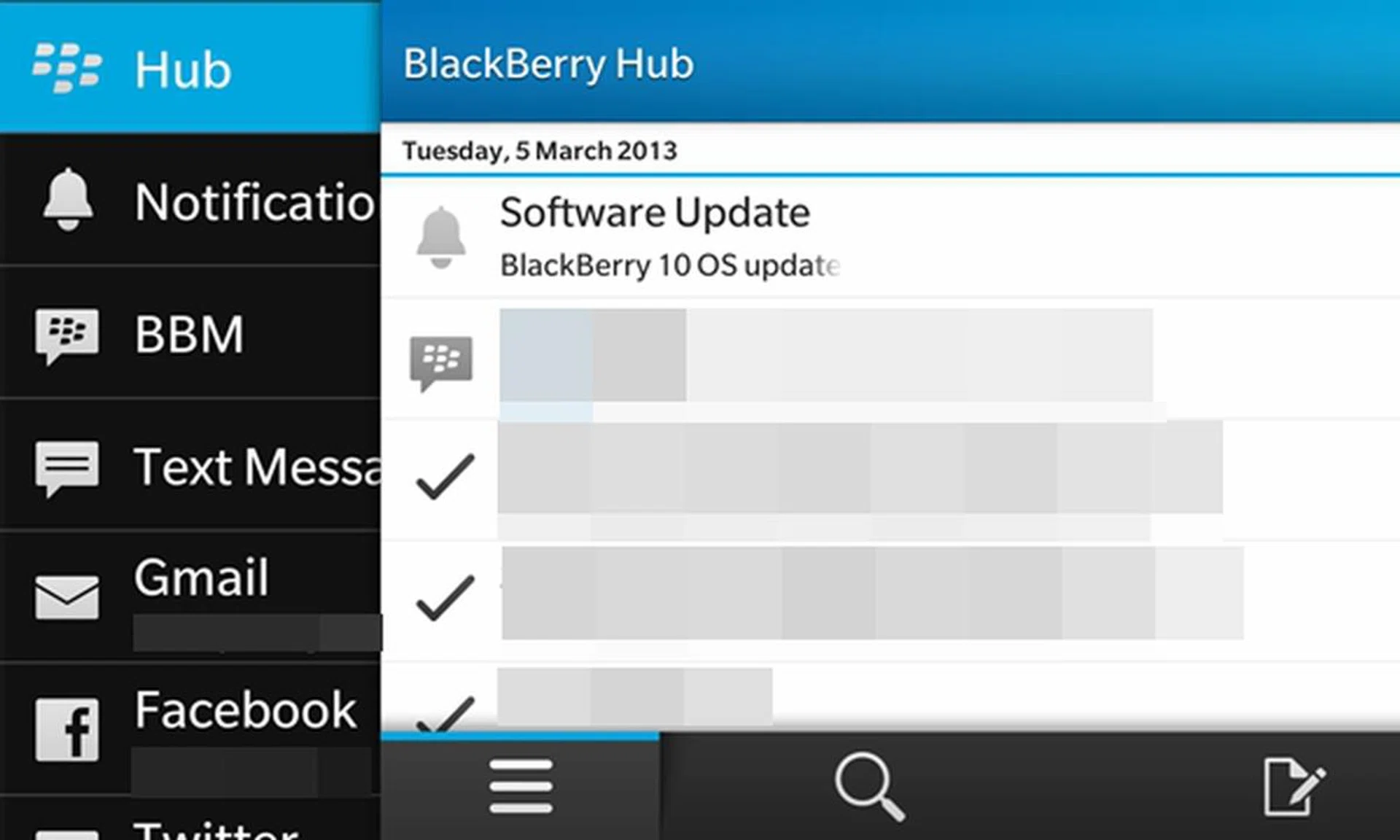 BlackBerry Hub - a focal point for all notifications, social feed and messages.