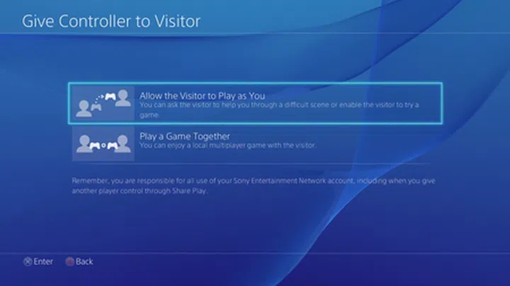 The options you'll see if you're passing the controller during Share Play.