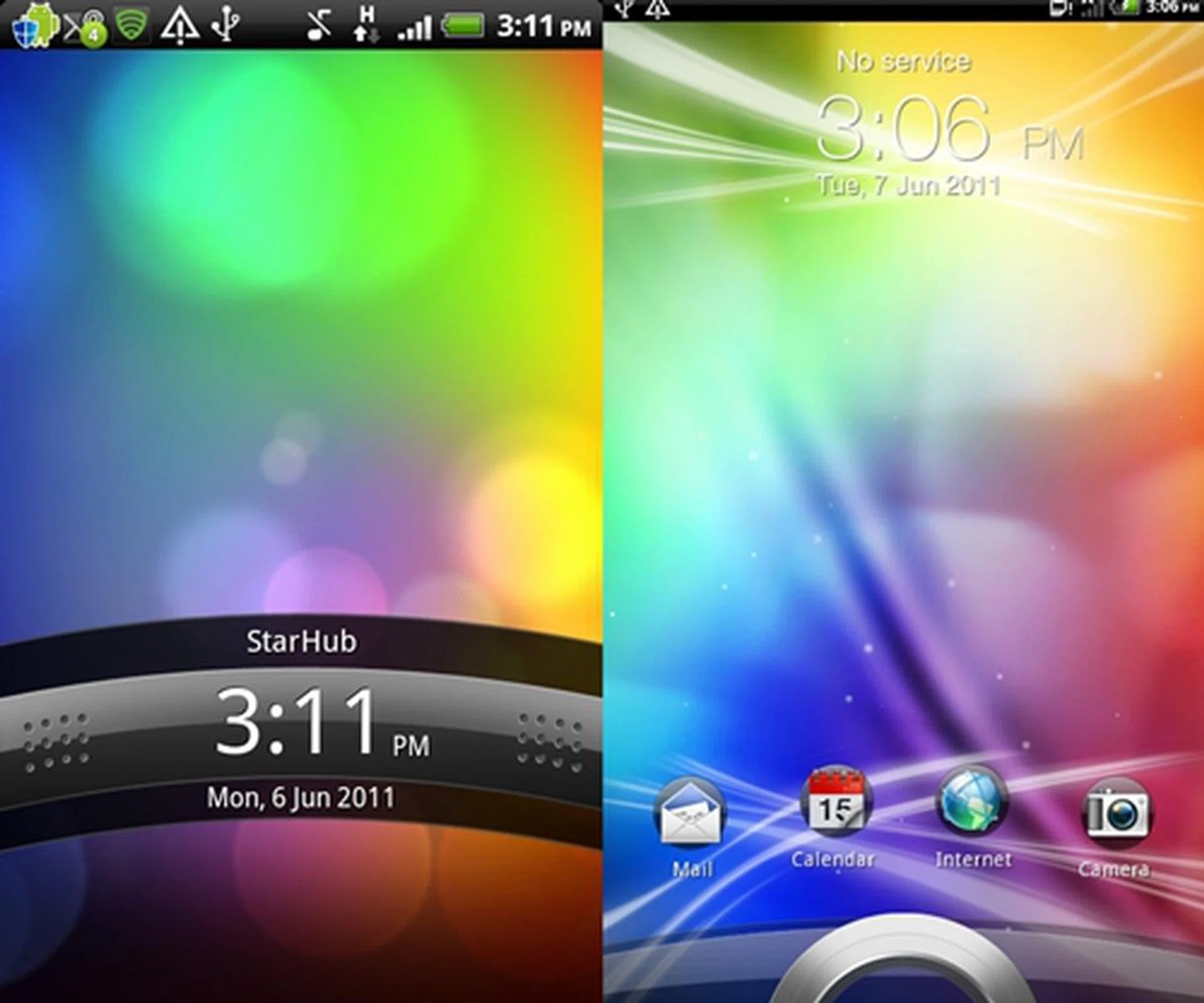 The lock screen icon takes on a new look in HTC Sense 3.0 (right) versus the what's commonly seen on their Android smartphones (left).