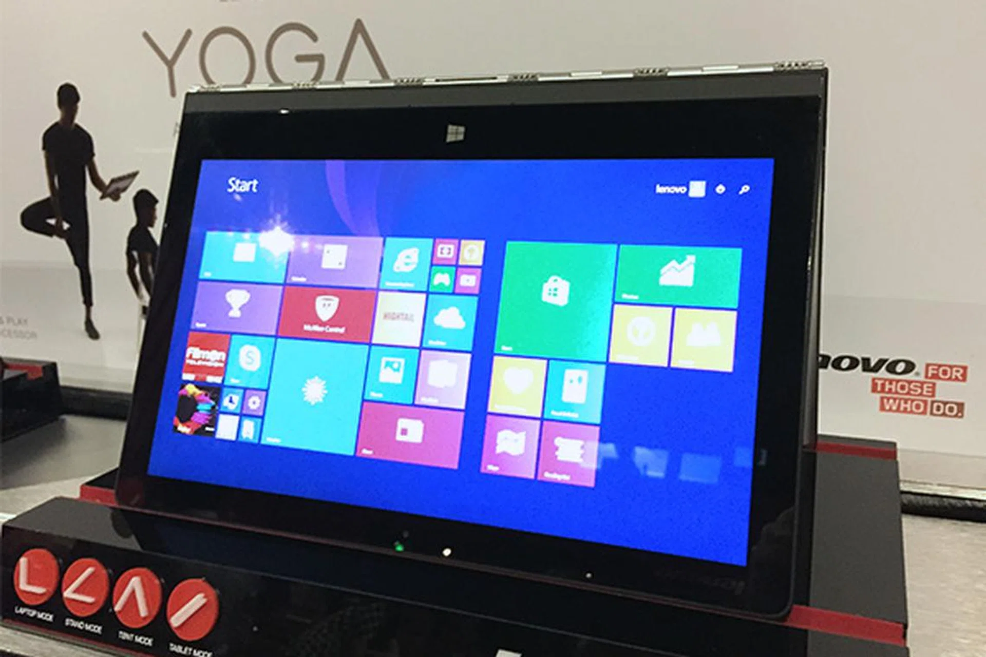 The Yoga 3 Pro convertible notebook in its "tent" mode.