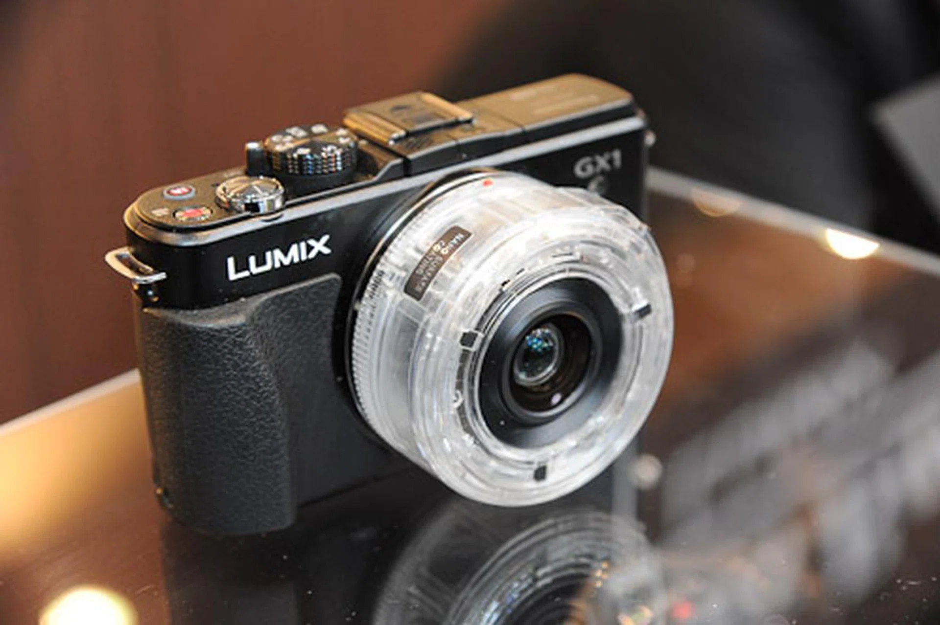 A very cool, see-through and working version of the Lumix G X 14-42mm electronic lens.