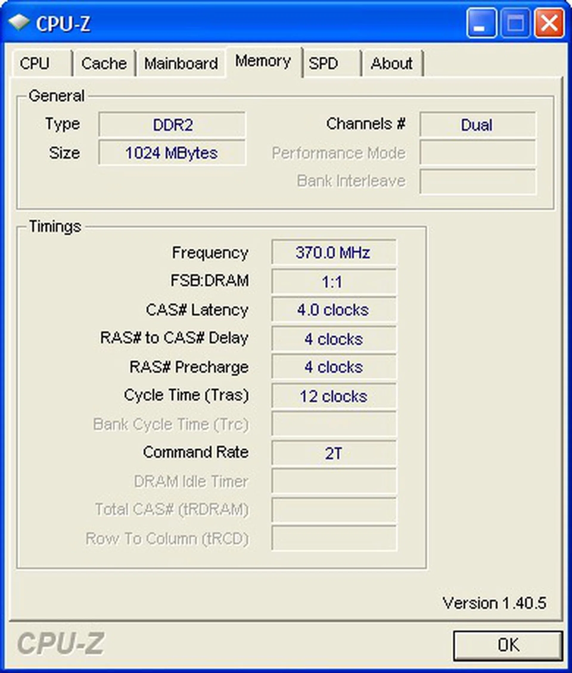 Memory is operating at DDR2-740 speeds (which uses a base frequency of 370MHz).