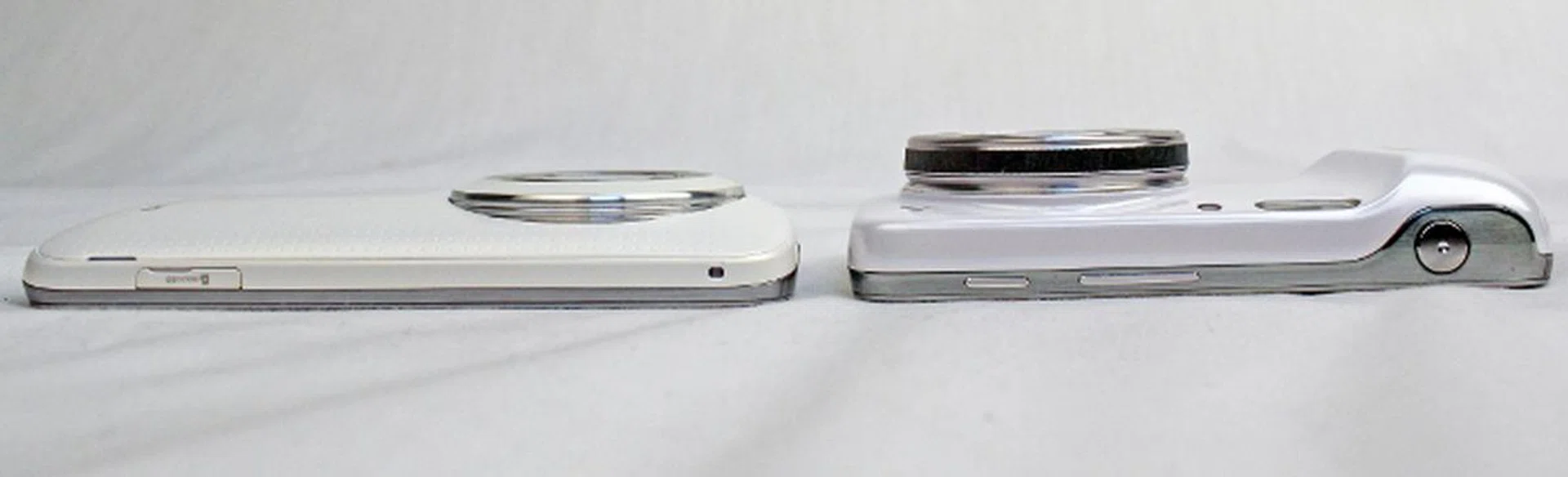 The Galaxy K Zoom (left) has a much slimmer profile compared to its predecessor, the S4 Zoom.