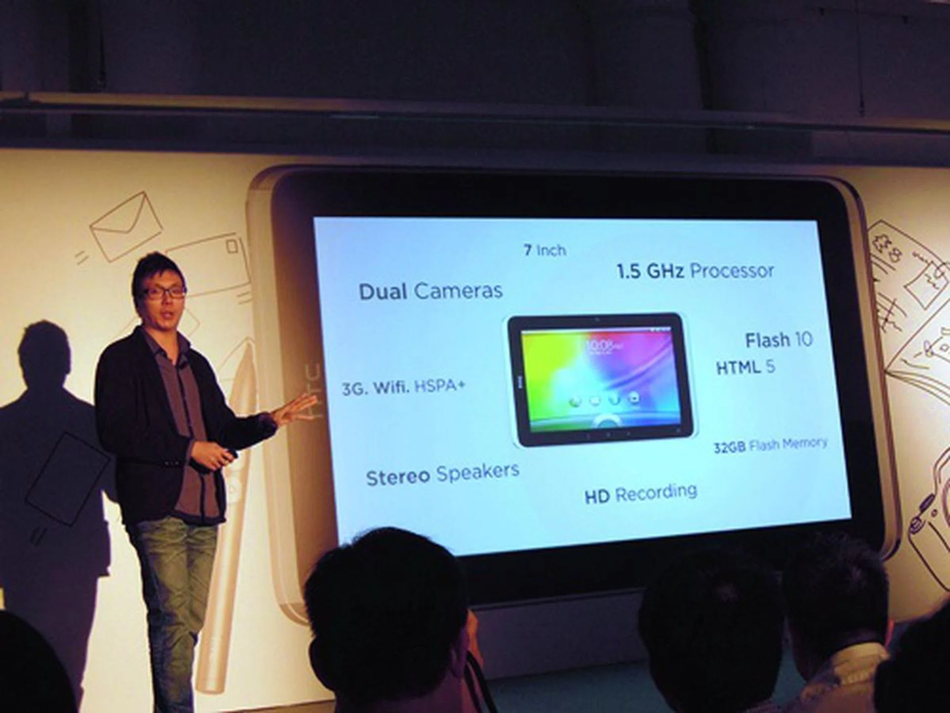 The key selling points of the HTC Flyer on one slide, and there's more to add: the lightweight tablet weighs only 420g and measures a mere 13.2mm in thickness.