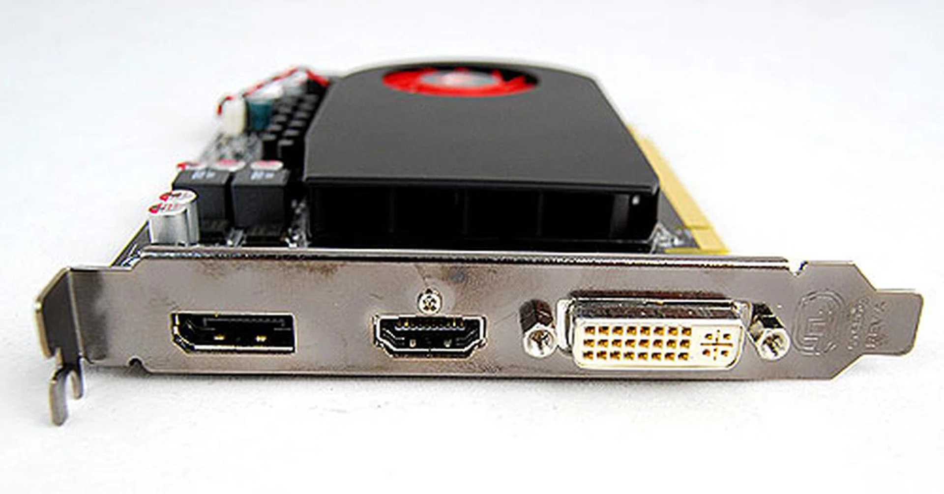 The Radeon HD 5670 has a DisplayPort, HDMI and DVI outputs, and is capable of driving three displays at once.
