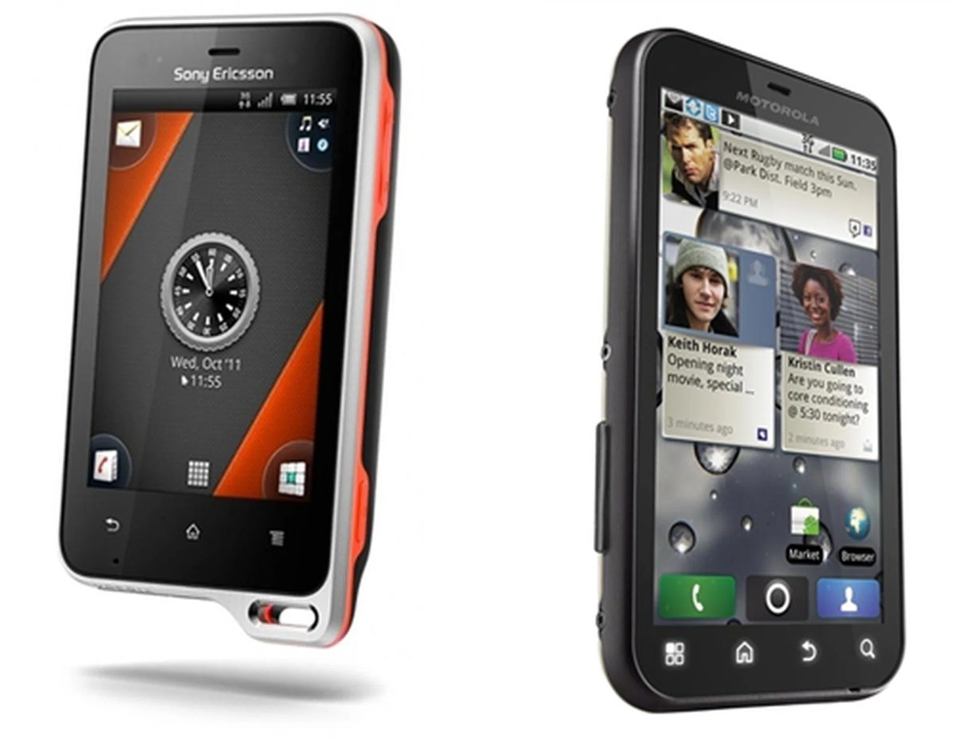 The Sony Ericsson Xperia active (left) and the Motorola Defy (right) will appeal to a niche group of consumers who are looking for a rugged device to use in almost all kinds of situations.