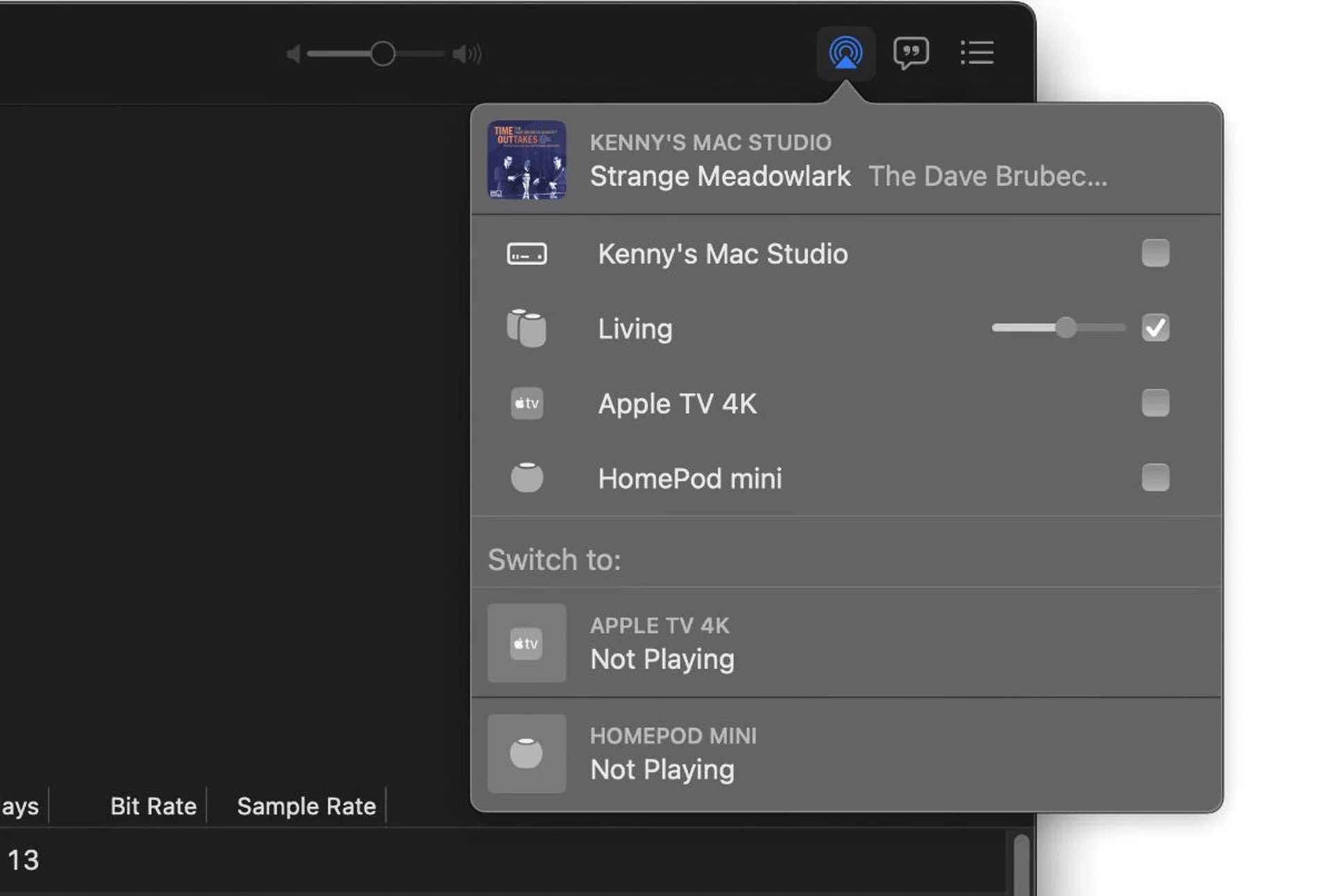 You can control the HomePods using various Apple devices. Here, I can choose to stream music from my Mac to any of the HomePods around my home.