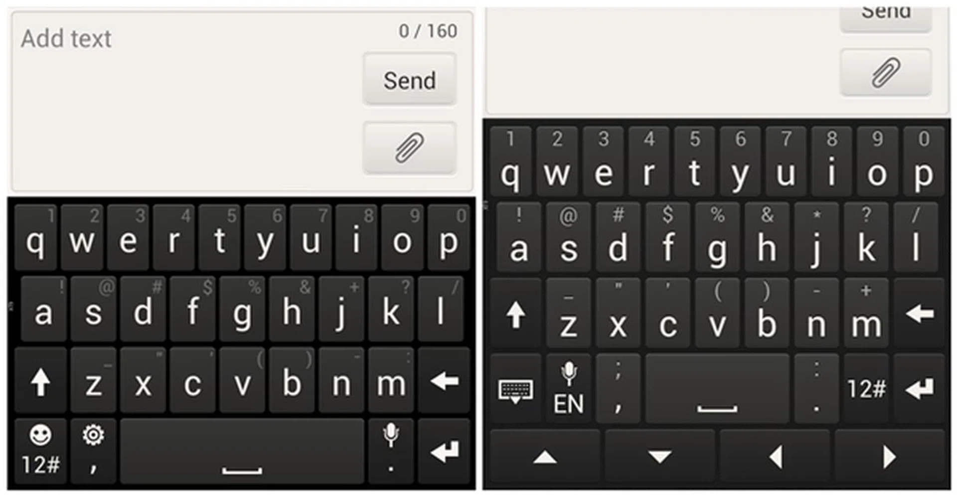 The smaller size of the keyboard does not affect the typing experience on the HTC One X+ (left photo) although it will take some time for One X users (right photo) to adapt.