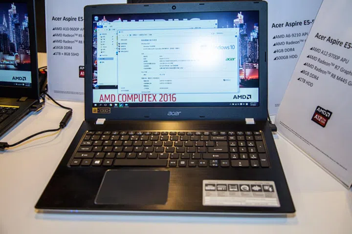 The Acer Aspire E5-553G will come with an AMD A10-9600P APU, AMD Radeon R5 graphics, AMD Radeon R8 M445 graphics, 16GB DDR4 memory and a 1TB+8GB SSHD.