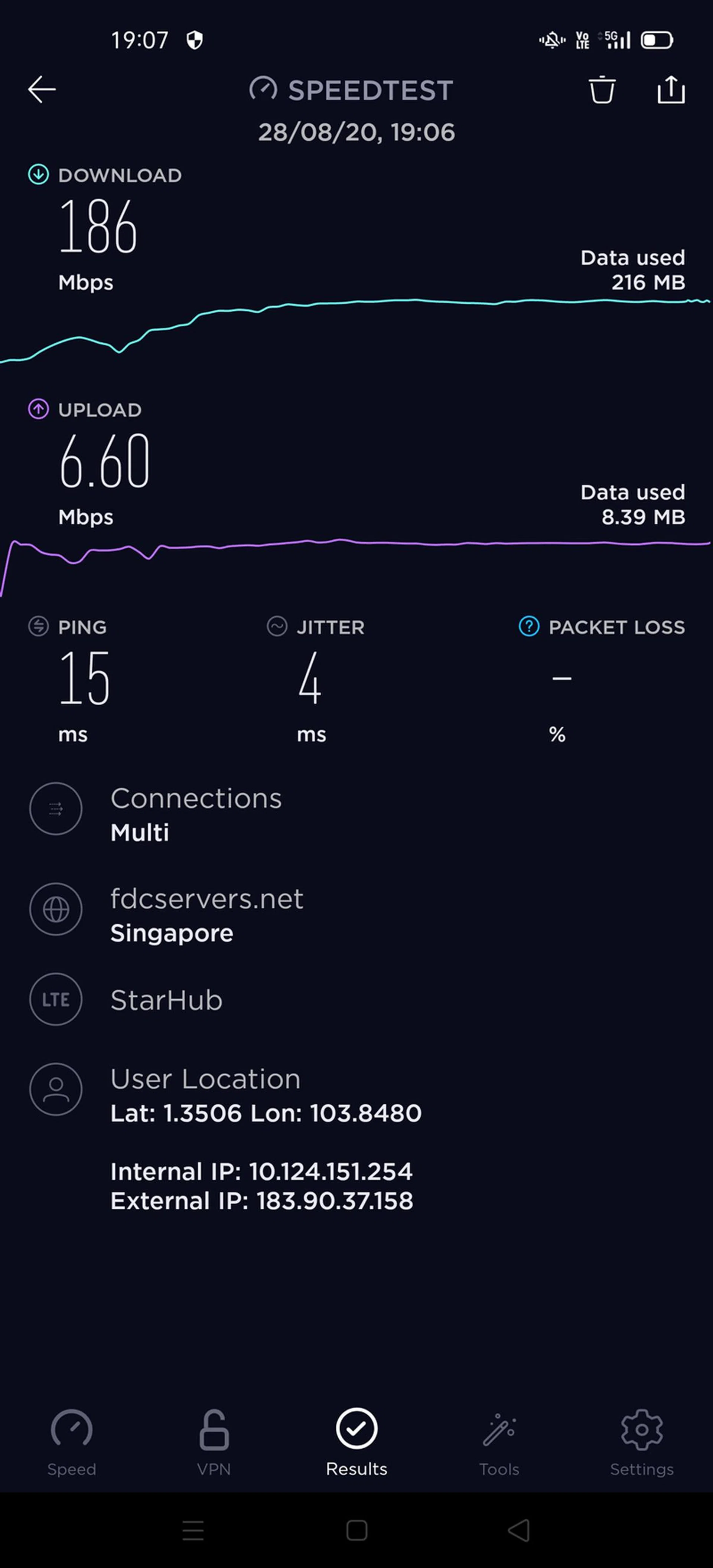StarHub 5G trial network, Test 1.
