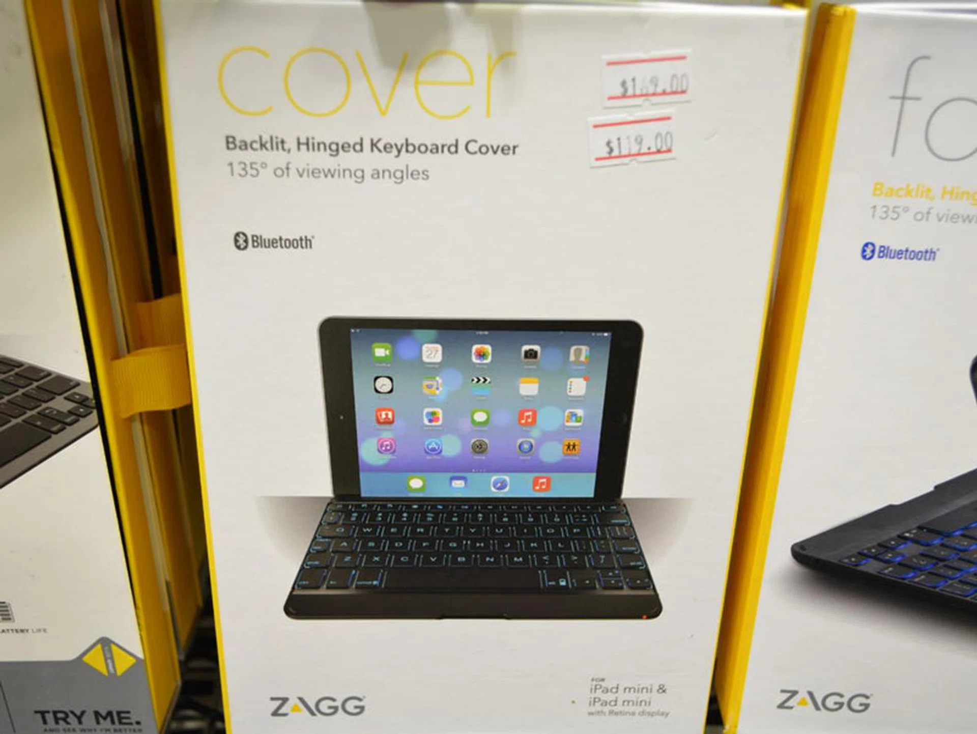 The Zagg Cover is a versatile Bluetooth keyboard that features a unique hinge design which allows you to tilt your iPad mini or iPad mini Retina through a range of 135°. This flexibility also extends to its backlight, which can be customized in an array of colors and brightness that suits your personal tastes and various lighting scenarios. It is available at Epicenter's booth now for $119, a $50 price drop from the usual $169. 