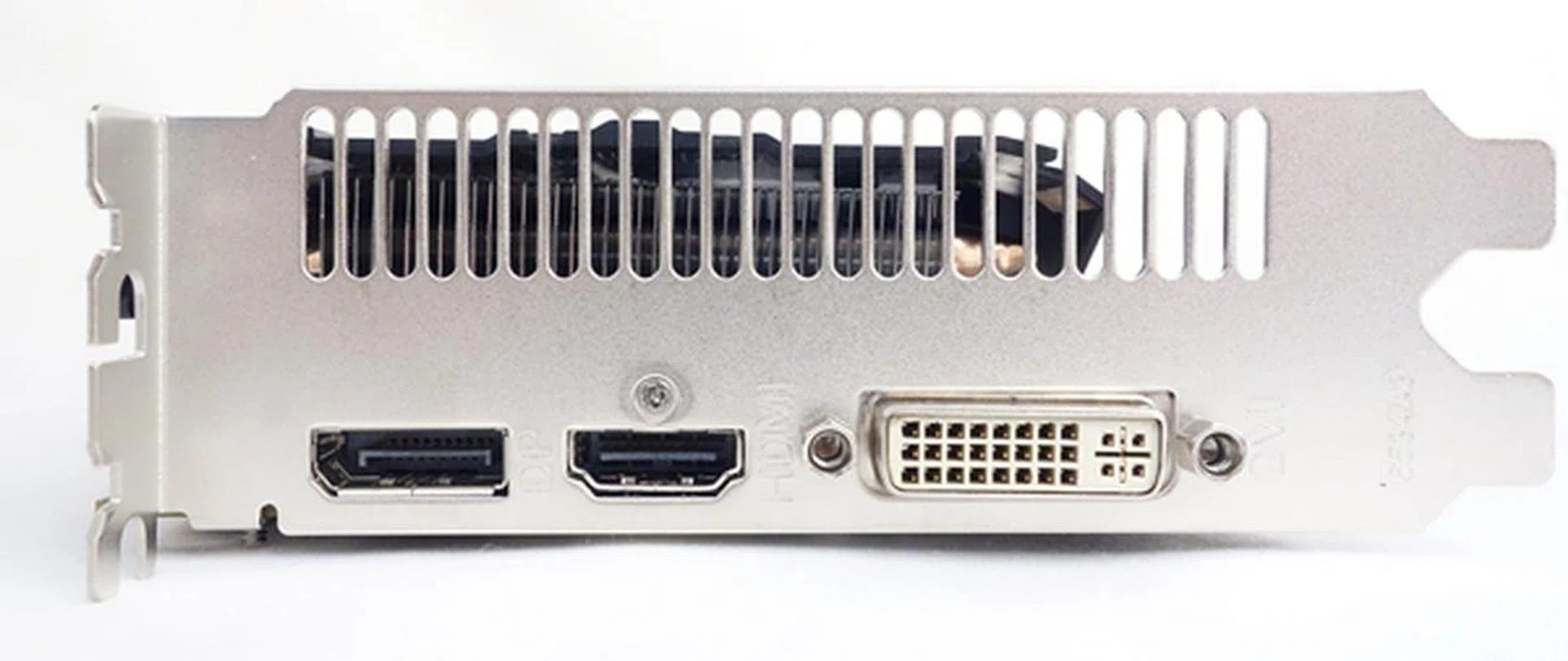 The video ports consist of a single DVI-I port, one HDMI, and one DisplayPort port.