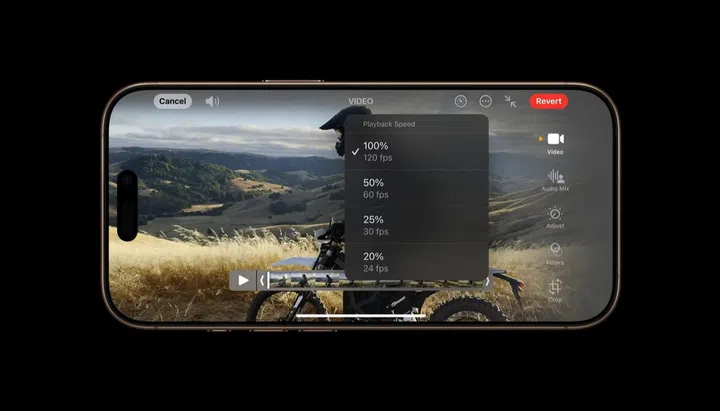 Playback speed editing is done in frames per second. Image: Apple.
