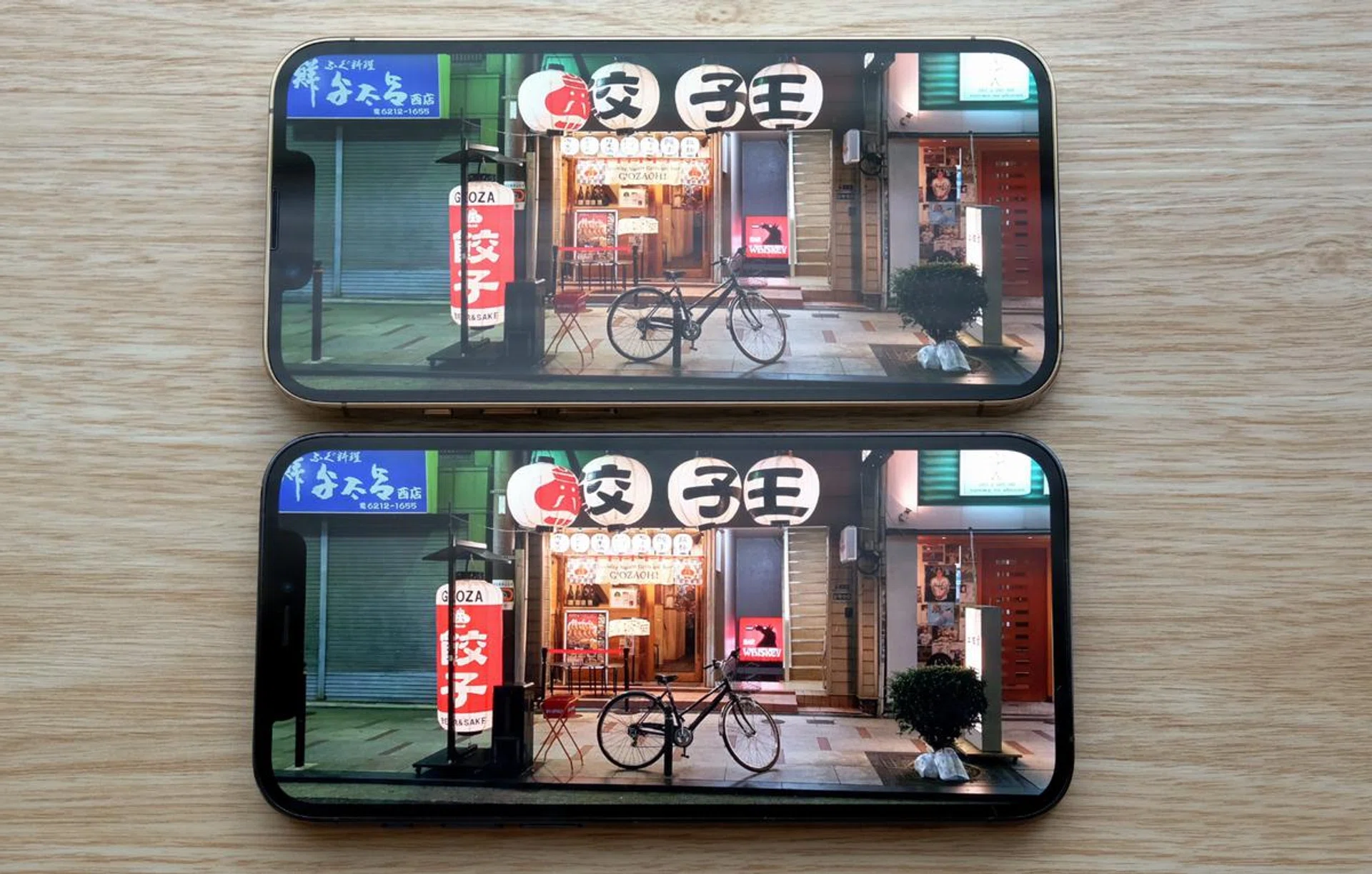 The new phones' displays get brighter but it's only really appreciable under really harsh light. The iPhone 13 Pro is above and the iPhone 12 Pro is below.