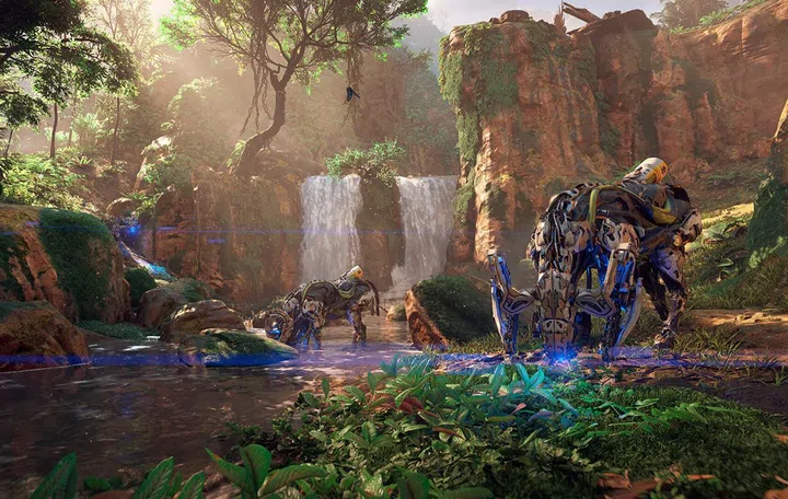A Steam screenshot of Horizon Zero Dawn Remastered, with machines also set against a natural landscape. (Image source: Guerilla Games)