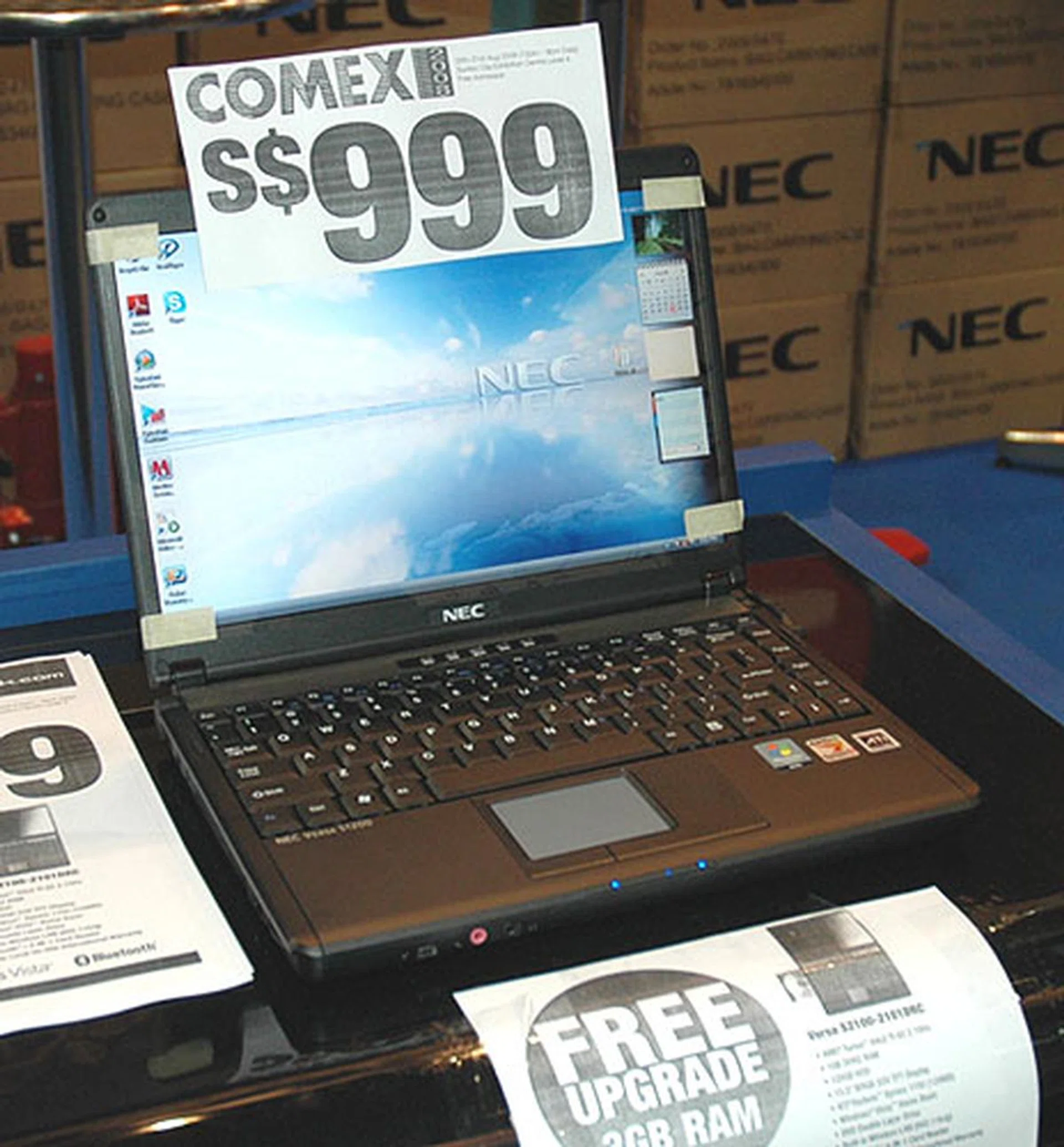  NEC's budget offering at Comex 2008 is this Versa S2100 notebook which is just under a thousand. It's powered by AMD's Turion 62 X2 processor at 2.1GHz and only has 1GB of DDR2 RAM. It does have a 13.3-inch display with a Radeon Xpress 1150 integrated graphics. You'll also get 1 year warranty.  
