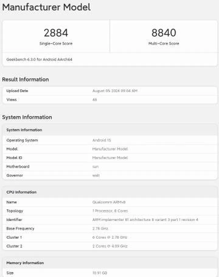 These are reportedly the benchmark score of the Snapdragon 8 Gen 4. Photo: Digital Chat Station (Weibo)  