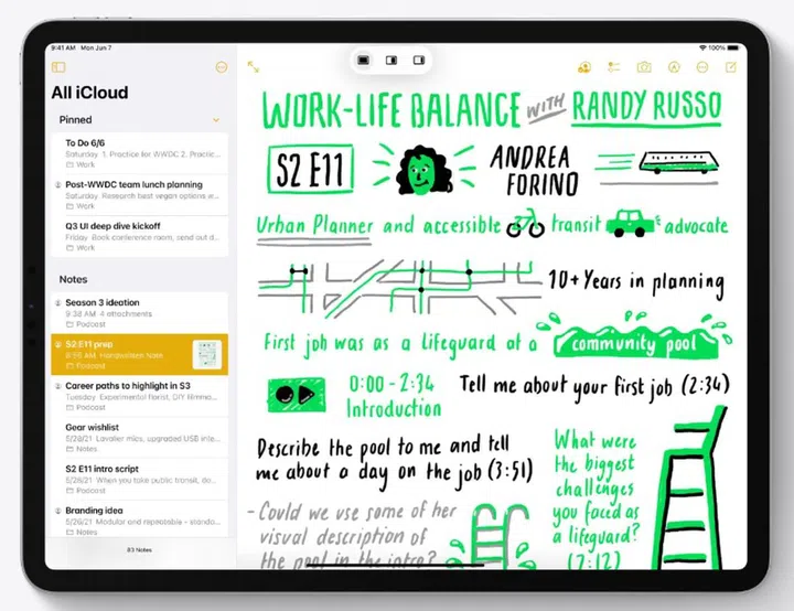 Notice the small multitasking menu at the top of the app in the middle?