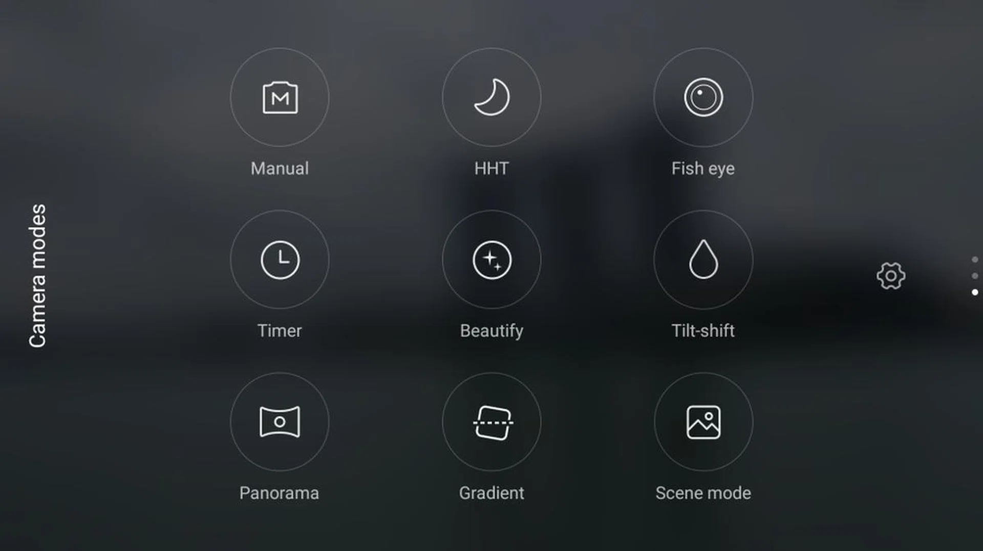 Swipe up from the bottom of the screen in landscape mode will bring you a selection of camera modes such as panorama and manual. 