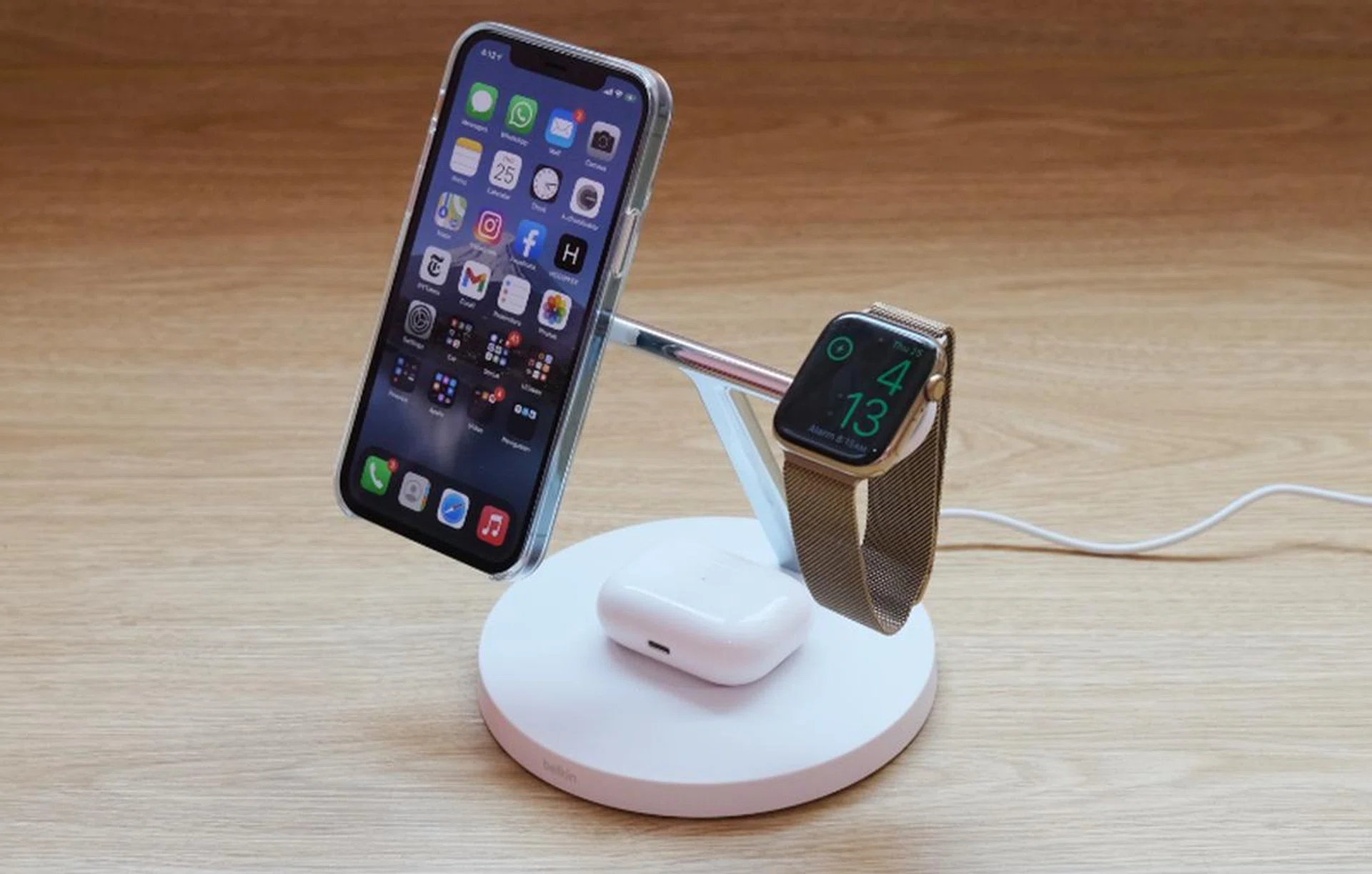 If you can put up with the ponderous charging and high price, the Belkin 3-in-1 MagSafe charger is actually a very nice charging accessory to have on the desk.
