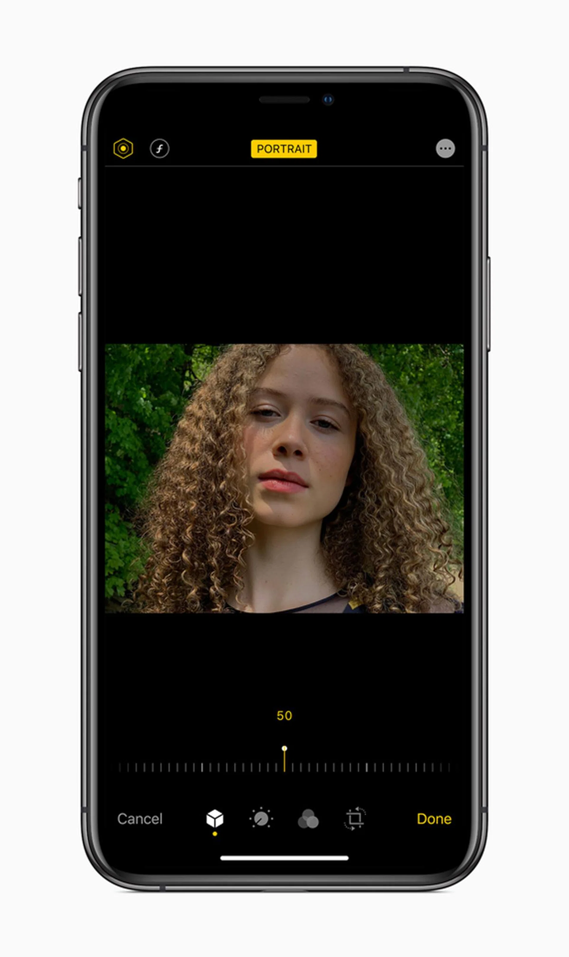 With iOS 13, Portrait Lighting adjustments can be made right in the Camera app.
