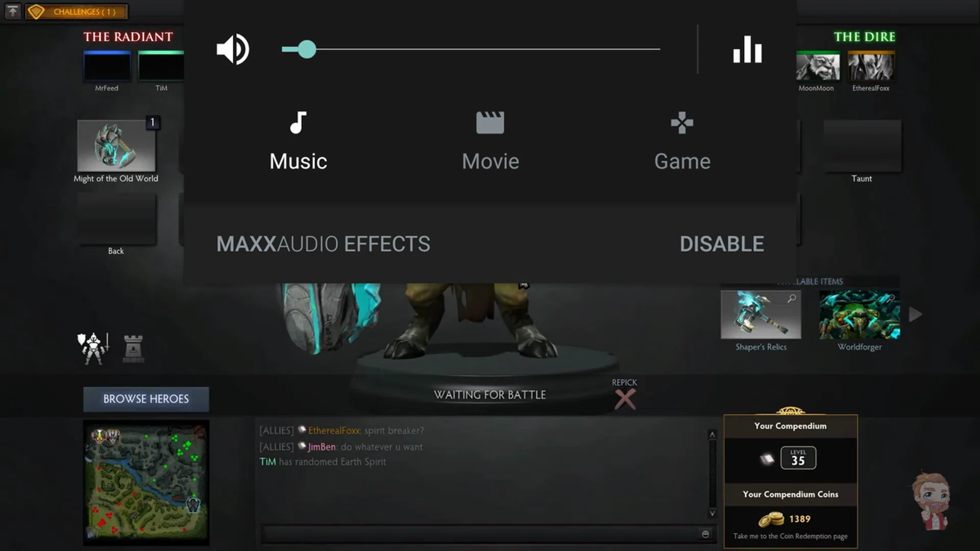 Waves MaxxAudio enhancement is easy to access - simply press the volume button during a video,song, or game to bring up the menu.