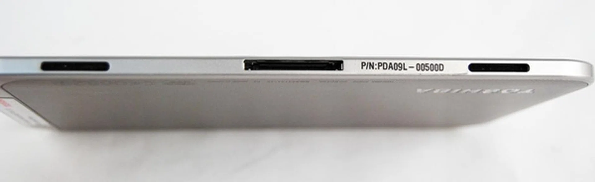 Two speakers flank the proprietary dock connector of the Toshiba Regza Tablet AT270. As mentioned earlier, this is the only way you can charge the tablet.