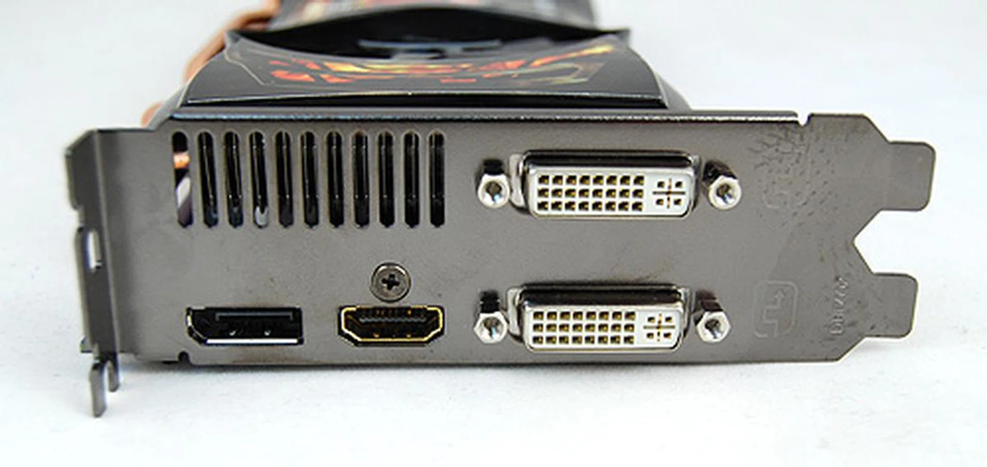 The Gigabyte card gets twin DVI ports, and a single HDMI and DisplayPort.