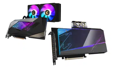 Aorus GeForce RTX 4070 Ti Xtreme 12GB Waterforce (left); Aorus GeForce RTX 4070 Ti Xtreme 12GB Waterforce WB (right) (Image source: Gigabyte)