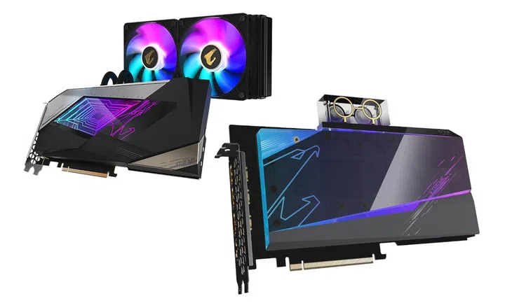 Aorus GeForce RTX 4070 Ti Xtreme 12GB Waterforce (left); Aorus GeForce RTX 4070 Ti Xtreme 12GB Waterforce WB (right) (Image source: Gigabyte)
