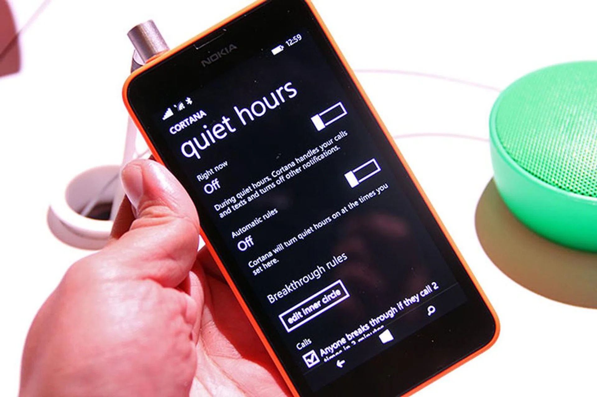 Quiet Hours (i.e., a do not disturb function) comes to Windows Phone 8.1, and Cortana can also handle that for you.