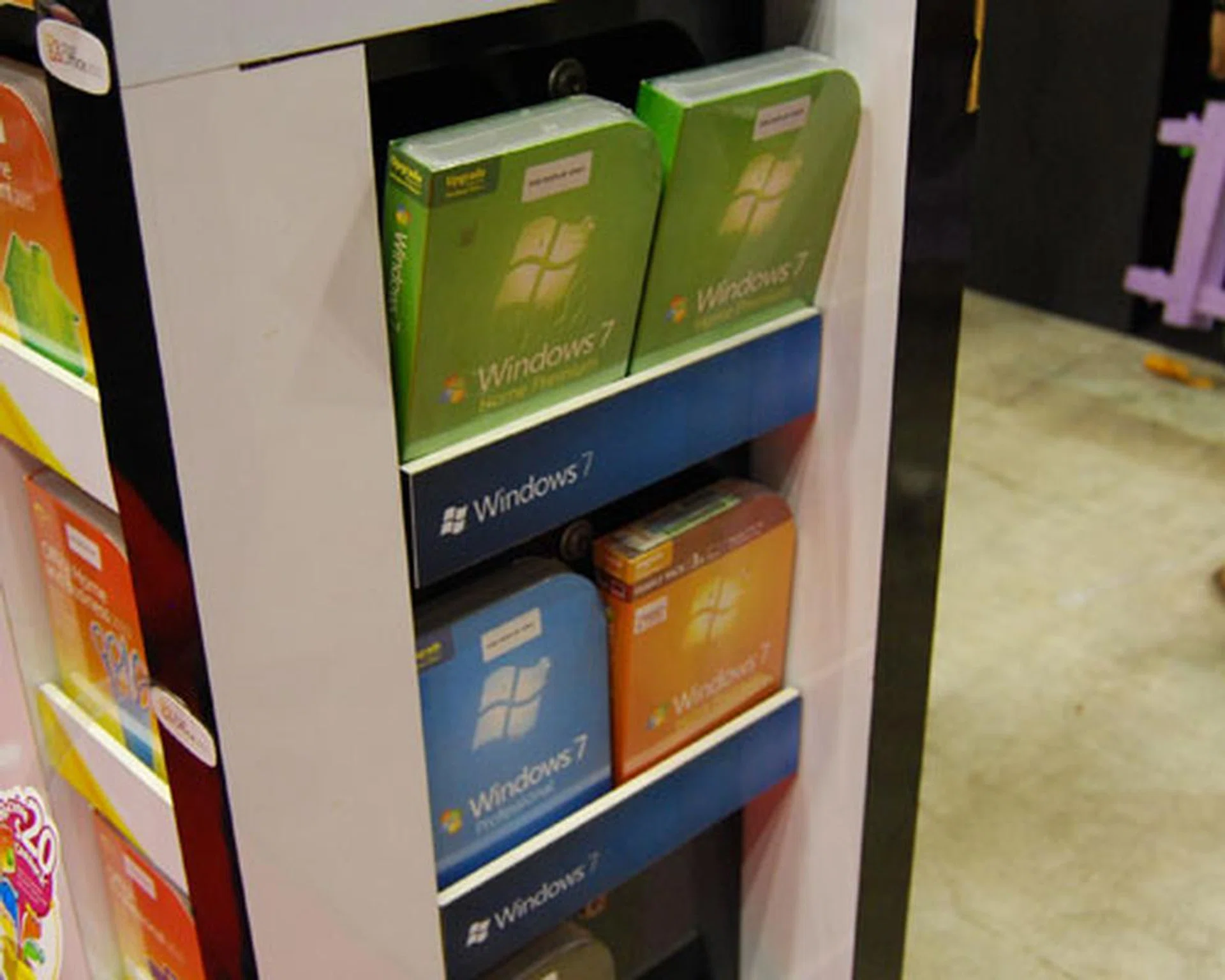 And the one thing that is recognizable with the Microsoft brand, Windows 7, is up for grabs. If you're an existing Windows XP or Vista user, you can purchase the Windows 7 Home Premium Family Pack Upgrade at $249, which gives you access to 3 user installs per househould.